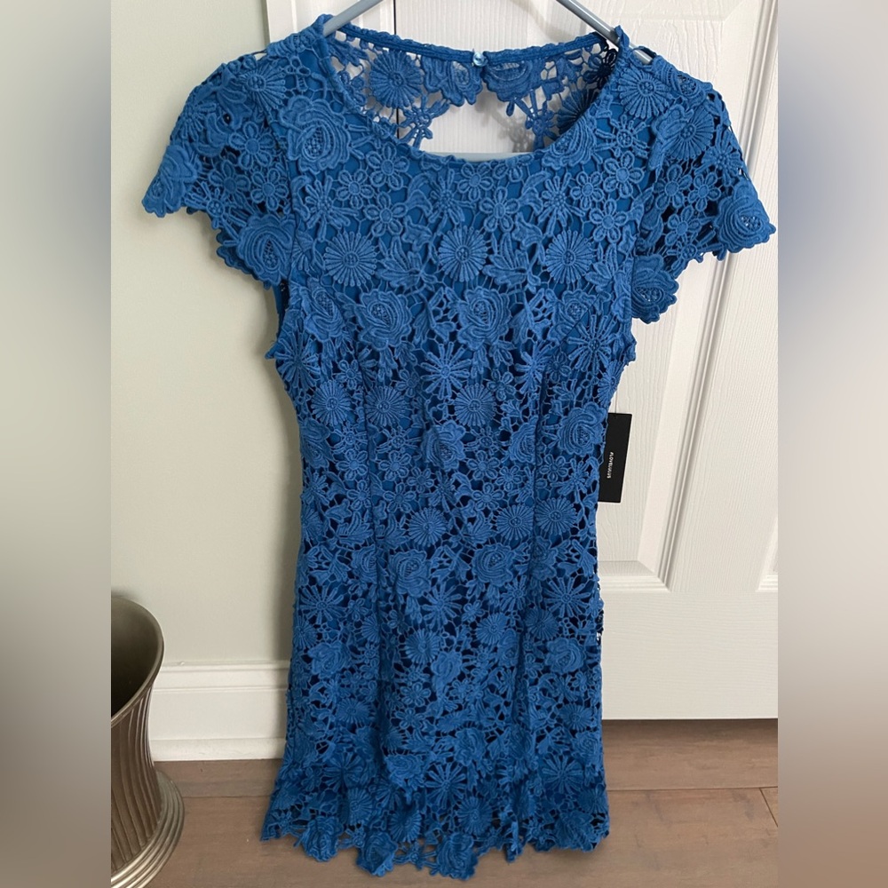 NWT Lulus Romance Language Blue Backless Lace Dress